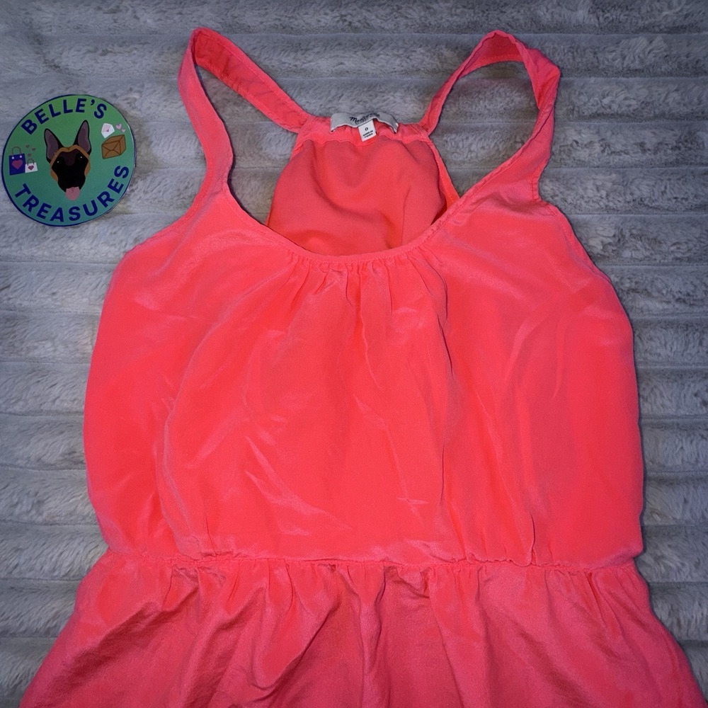 Madewell Women's 0 Coral Pink 100% Silk Tank Empire Waist Mini Dress Iridescent - Picture 4 of 12